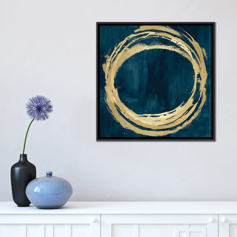iCanvas "Circle Gold On Teal II" by Natalie Harris Framed Canvas Print
