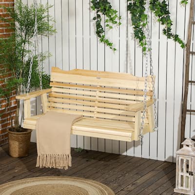 Outsunny 2-Seater Porch Swing, Hanging Outdoor Swing Bench with Metal Chains and Wide Armrests