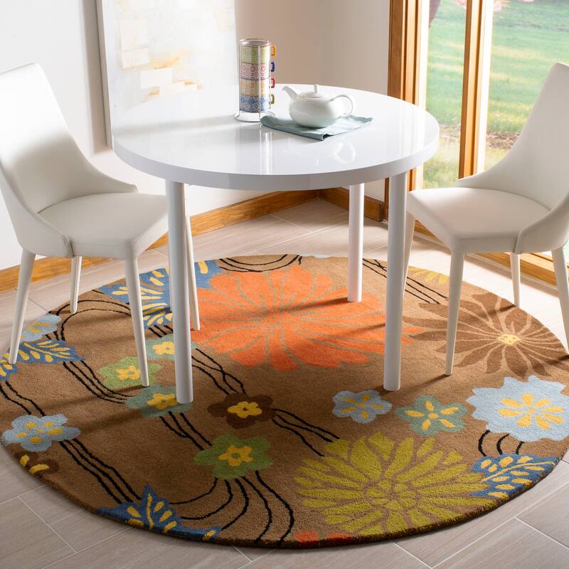 SAFAVIEH Handmade Soho Tess Floral N.Z. Wool Rug - 8' Round - Brown/Multi