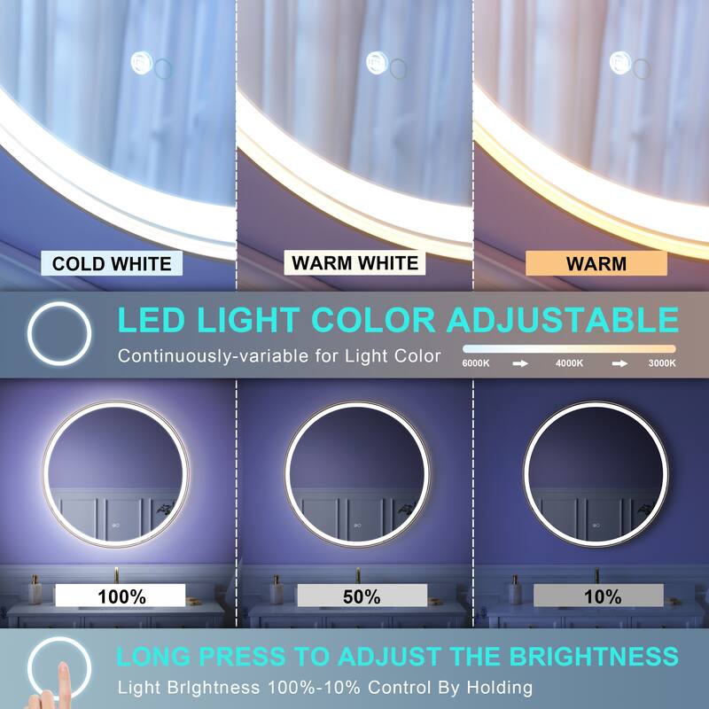 Wall Mounted Bathroom Framed LED Mirror With Anti- Fog,Memory Function And Dimmable Light Touch Sensor