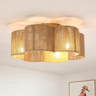 21" Boho Chic Natural Rope Gold Smart Ceiling Fan Flush Mount with Remote and App