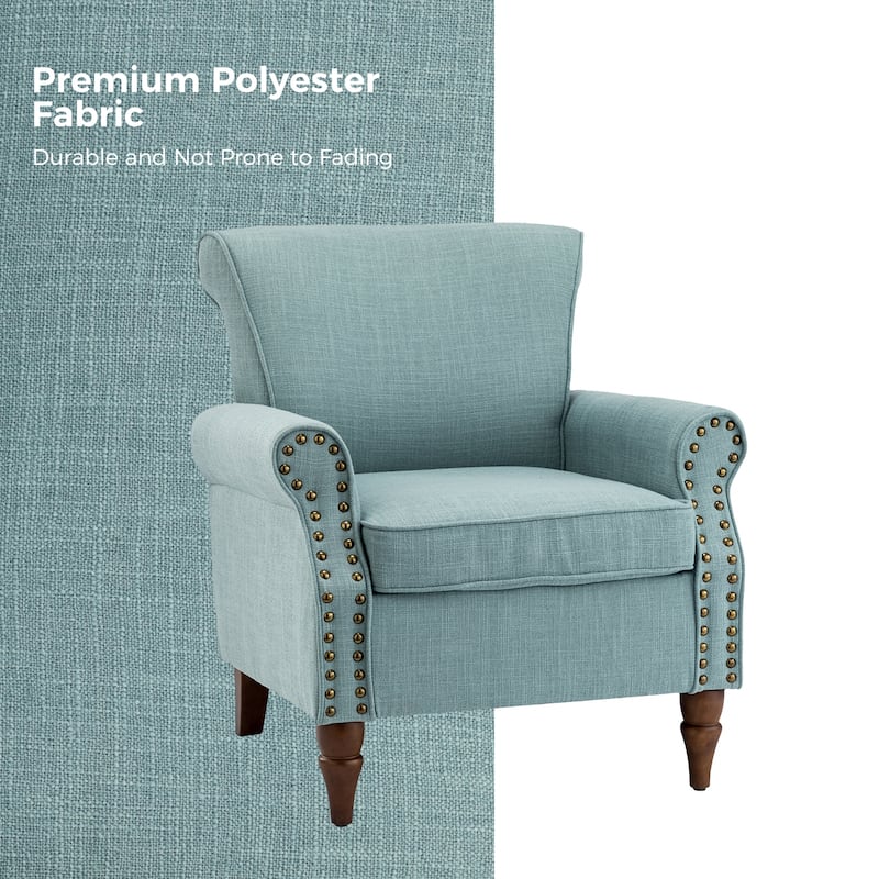 Nyctelius Upholstered Comfy Accent chair with Classic Turned Wooden Legs and Nailhead Trim by HULALA HOME