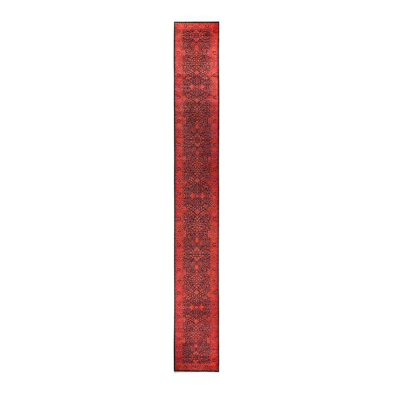 Overton Hand Knotted Wool Vintage Inspired Modern Contemporary Overdyed Pink Runner Rug - 2' 6" x 21' 10"