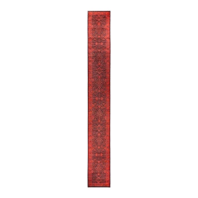 Overton Hand Knotted Wool Vintage Inspired Modern Contemporary Overdyed Pink Runner Rug - 2' 6" x 21' 10"