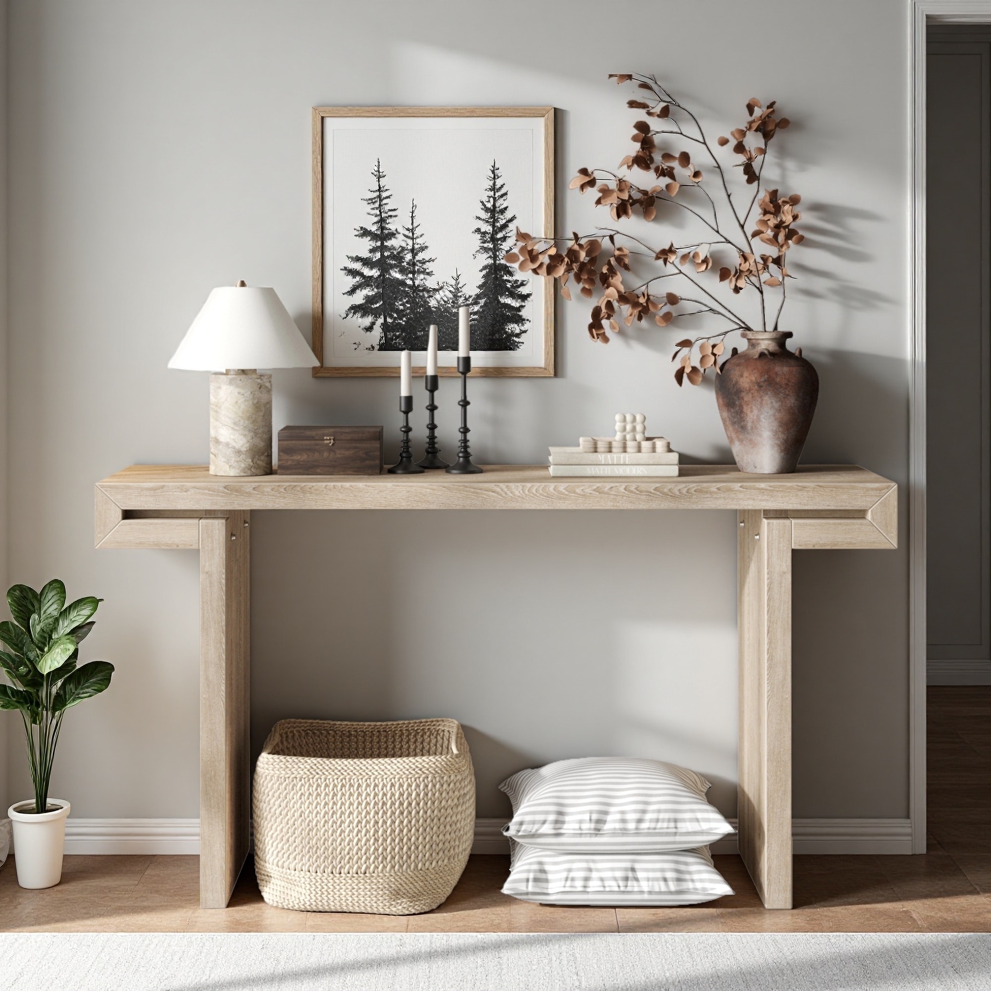 59.84 Inches Rustic Farmhouse Console Table with Distressed Wood Finish, Multi-Space Functional Design for Living Room, Hallway