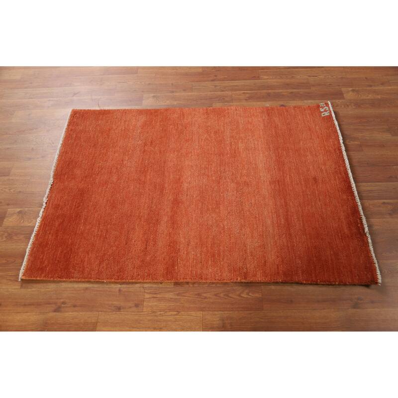 Orange Gabbeh Modern Foyer Rug Oriental Hand-Knotted Wool Carpet - 2'10"x 4'1"