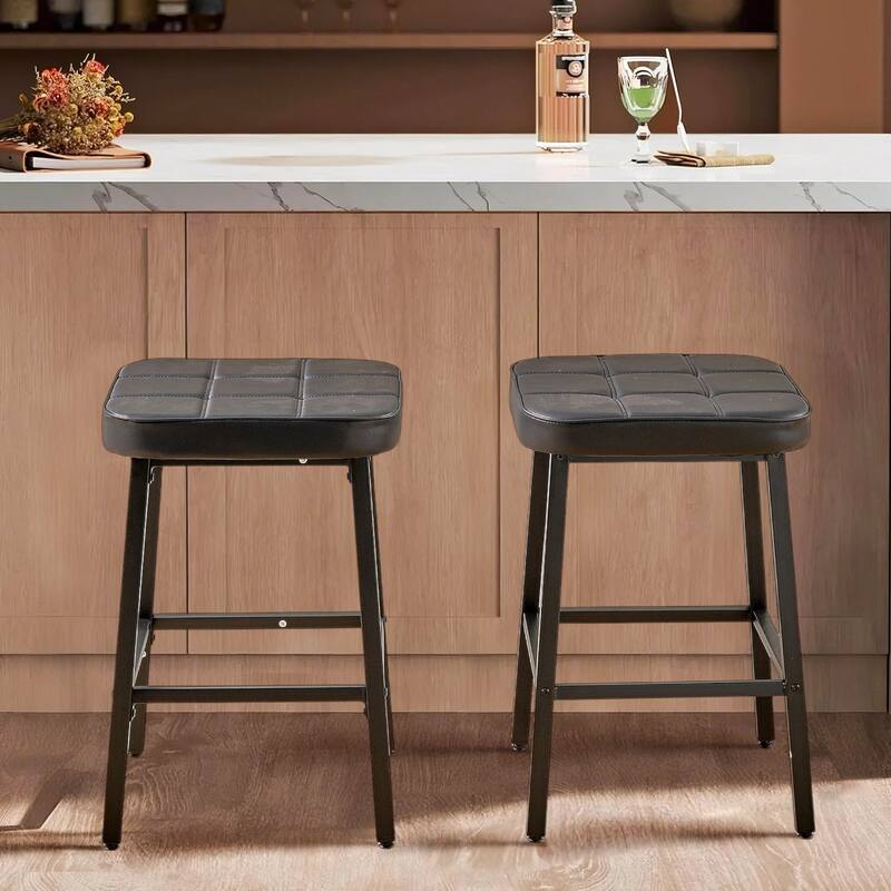 VECELO 24 Inch Backless Barstools (Set of 4), Counter Height Bar Stools for Kitchen Island Counter, Leather Kitchen Stools