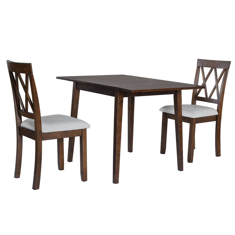 Kitchen Dining Table with Drop Leaf, Padded Dining Chairs with Cross Backrest, 3-Piece Bar Table and Chairs Set