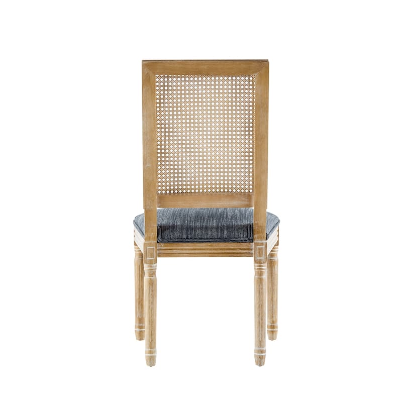 French Country Dining Chairs w/ Elegant Cane Backrest & Upholstered Seats (Set of 2)