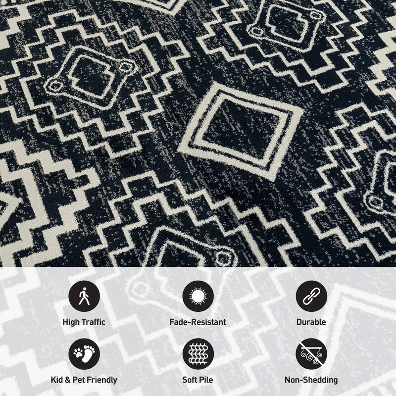 Transitional Bohemian Area Rug, Pet Friendly for Bedroom & Living Room