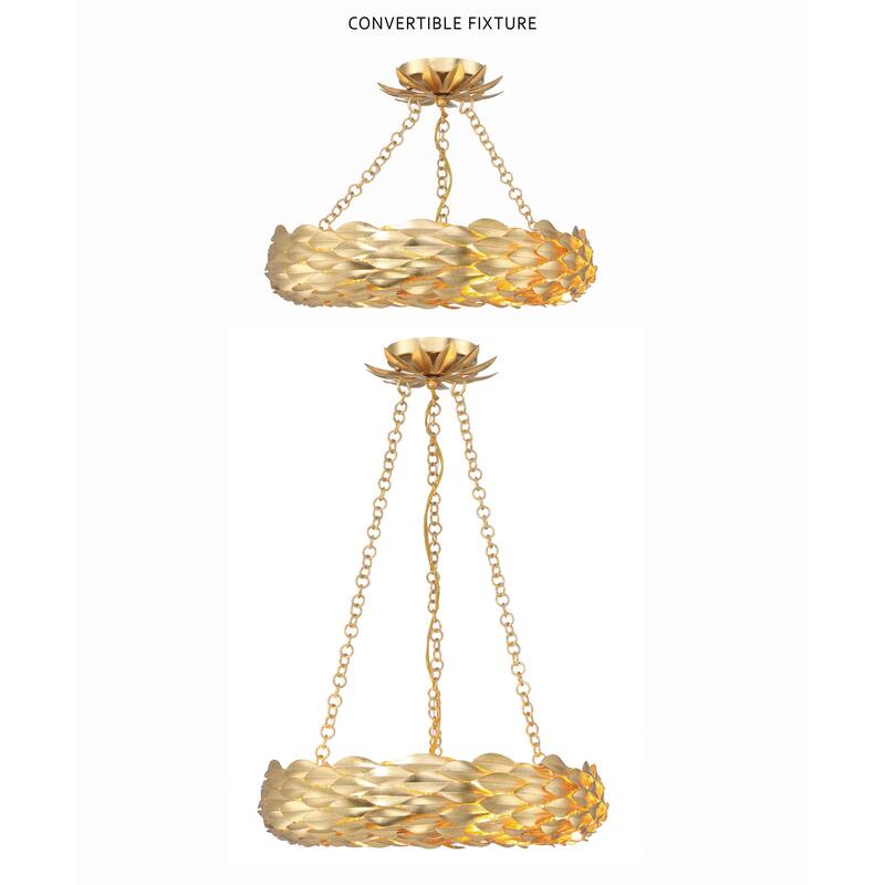 Broche 6 Light Antique Gold Chandelier - 18"W x 3.75"H x 18"D