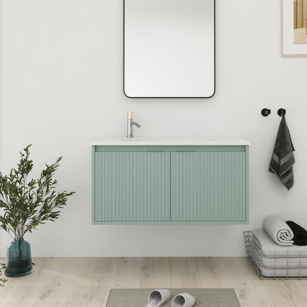 Bathroom Vanity With Sink In 24/36 Inch, Floating Bathroom Vanity With Soft Close Door