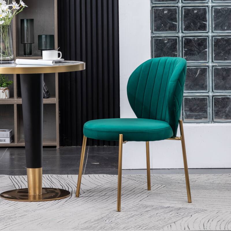 3-Piece Dining Set with 2 Green Velvet Chairs and Round Dining Table