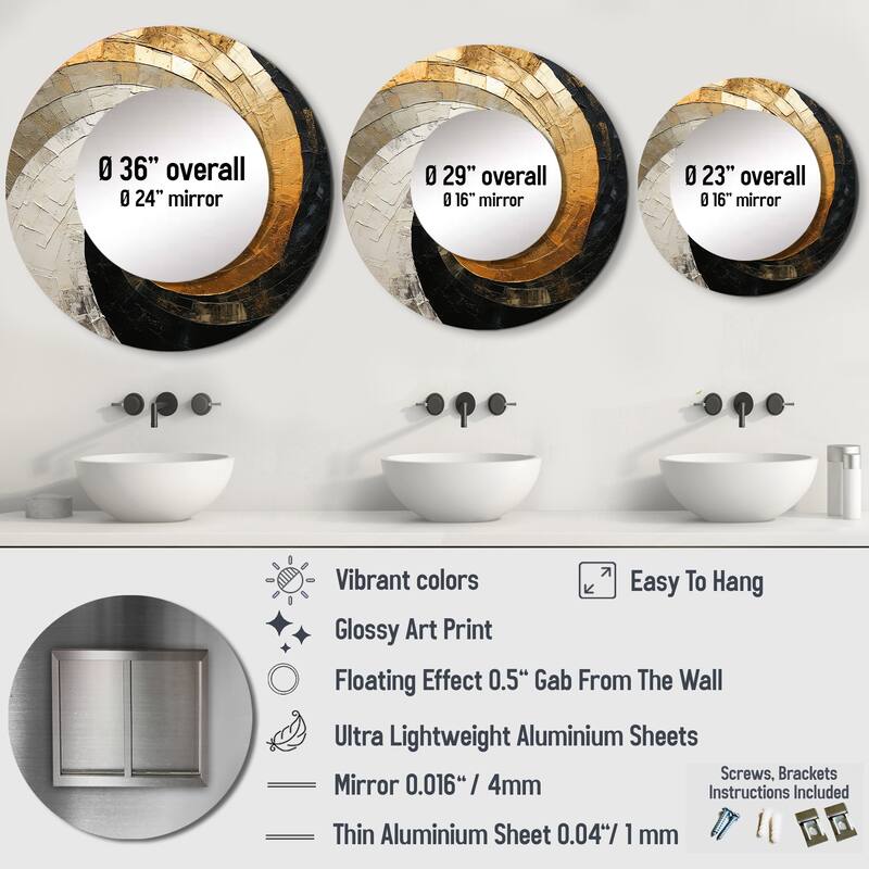 Designart "Beige Spiral Poteries I" abstract spirals Round Office Mirror - beige Modern Mirror For Wall Décor