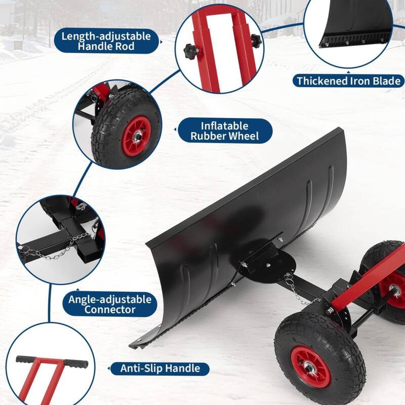29.13x14 in Heavy Duty Rolling Snow Pusher Shovel for Driveway, Doorway, Sidewalk