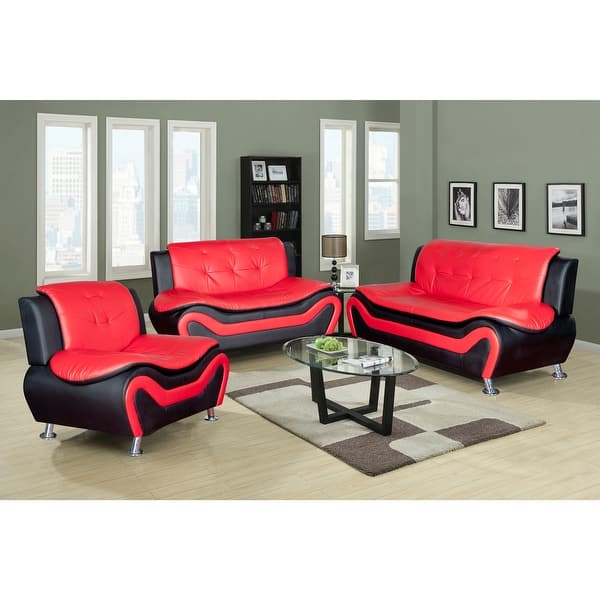 slide 1 of 3, 3 Piece Living Room Set with Sofa,Loveseat,chair,Red/Black(4503)