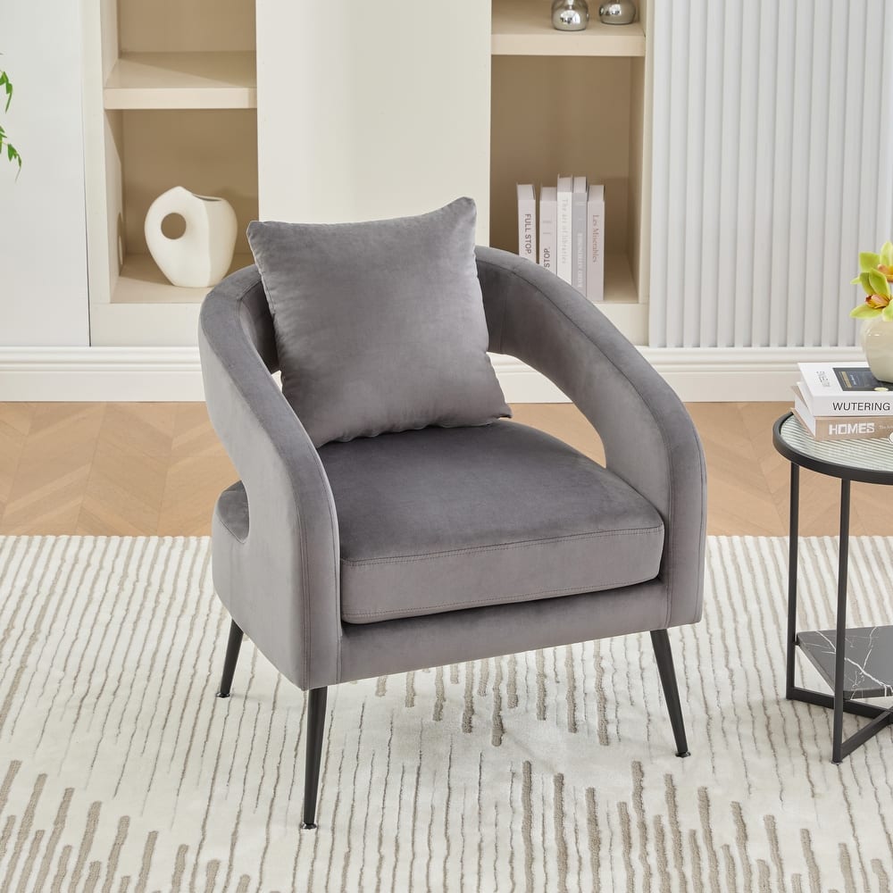 26.4" W Modern Accent Chair,Upholstered Velvet Reading Chair with Metal Legs and Pillows