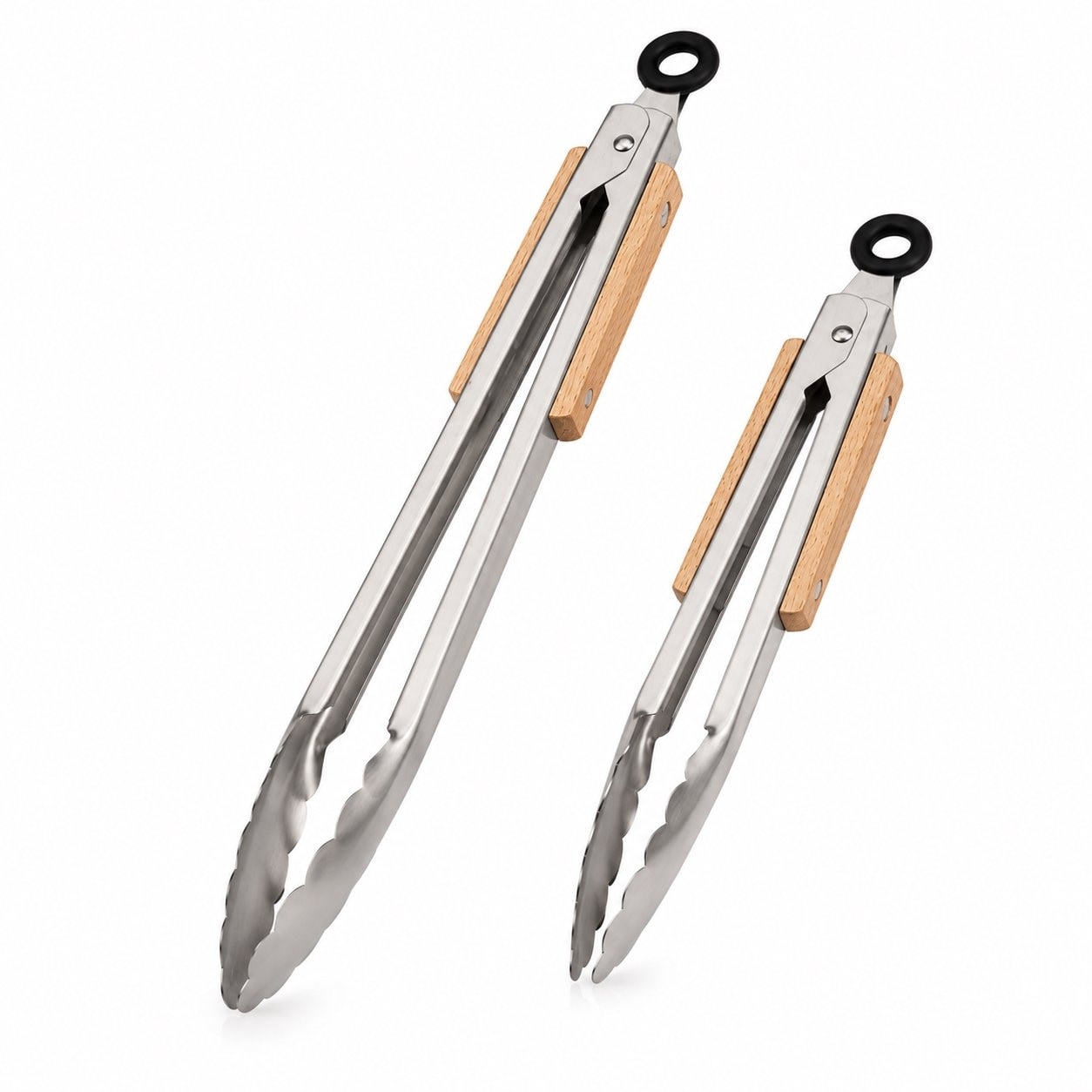 Handy Housewares 2-Piece Stainless Steel Tong Set with Beechwood Handles