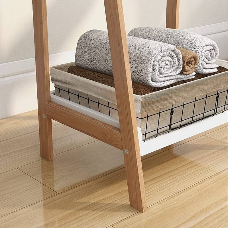 4 Tier White Ladder Shelf, Modern Wood Ladder Bookshelf, Leaning Bookcase Book Shelves for Living Room, Bedroom