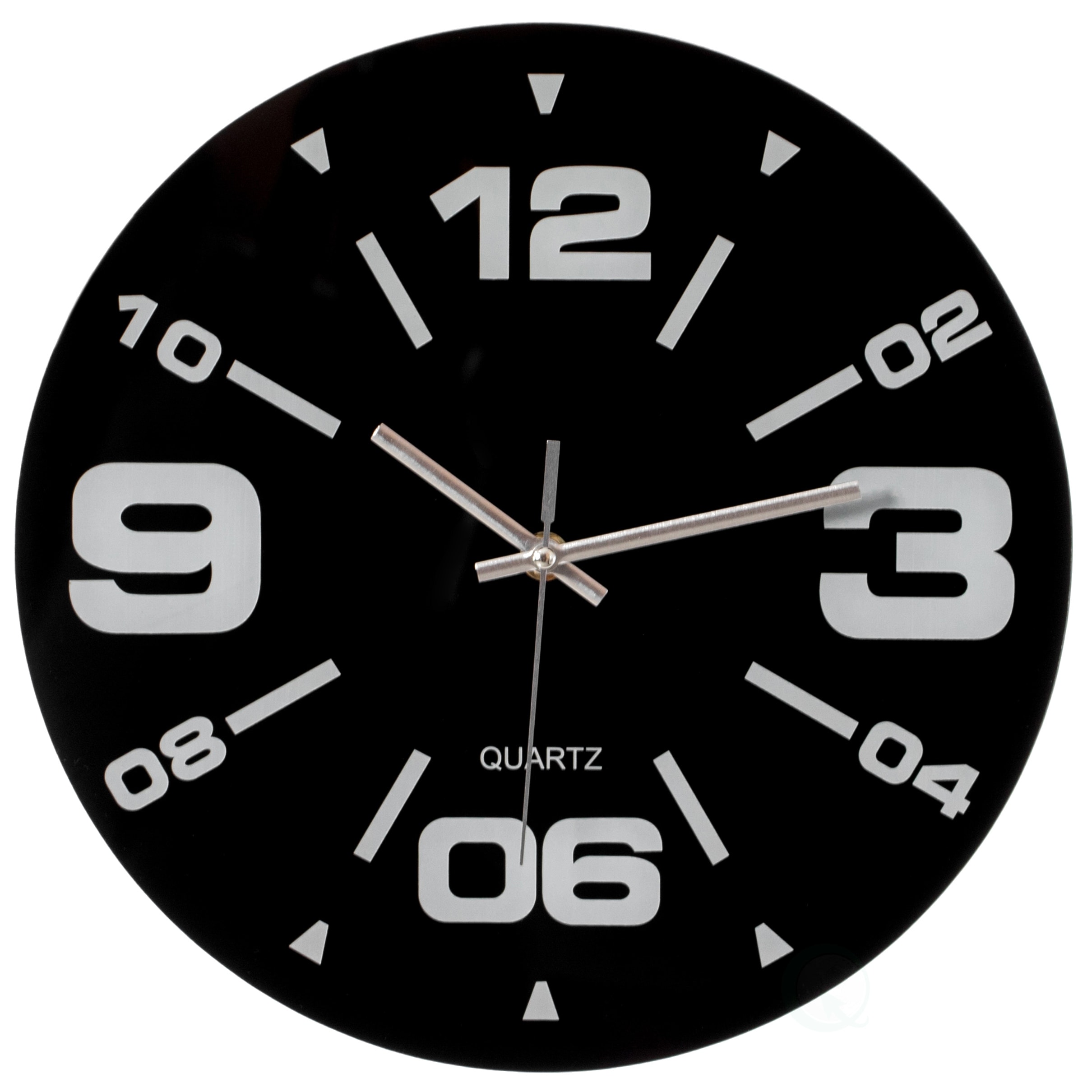 Black Decorative Unique Modern Round Glass Wall Clock, for Living Room, Kitchen, Dining or Bedroom