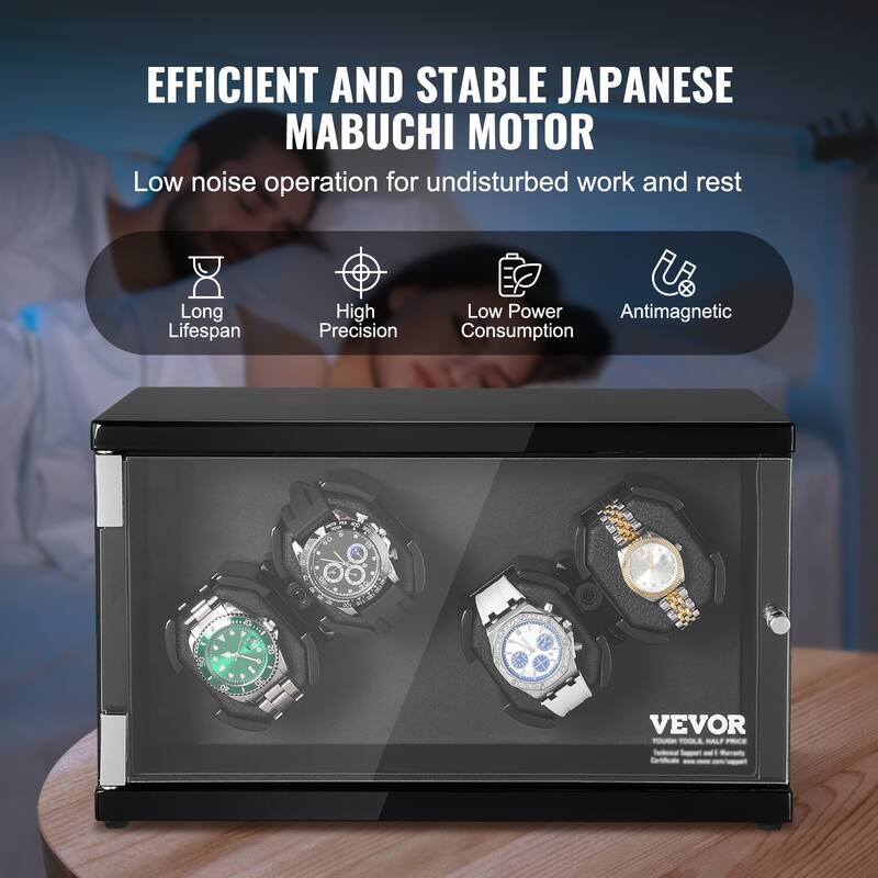 VEVOR Watch Winder with 1-8 for Men's and Women's Automatic Watches with Super Quiet Japanese Mabuchi Motors LED Lights
