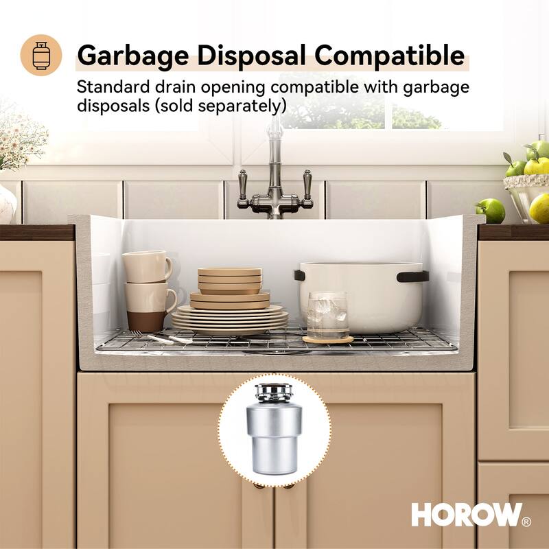 HOROW Undermount Fireclay 27 in. Single Bowl Kitchen Sink, with Grid and Strainer in White