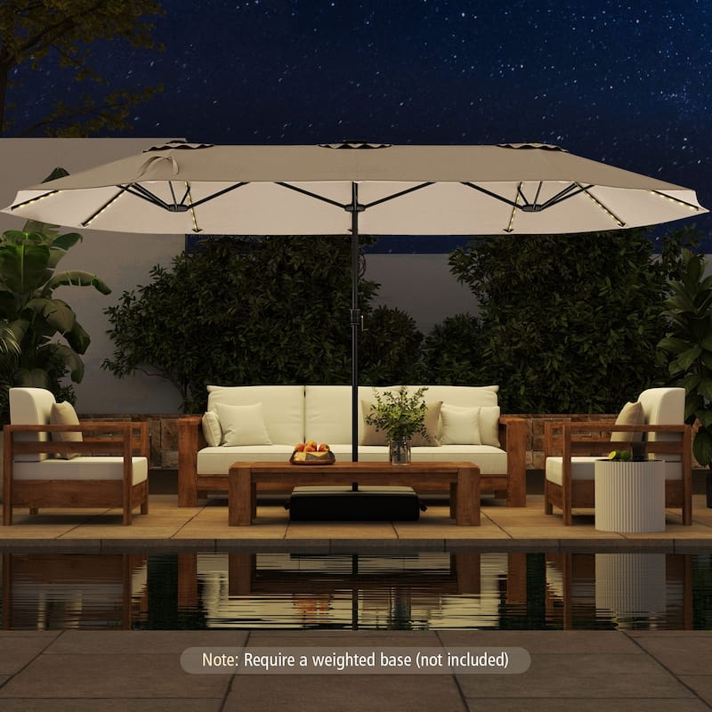 Extra Large 15.5 Feet Double-Sided Patio Umbrella with Solar LED Lights and Crank Outdoor Shade (Umbrella Only)