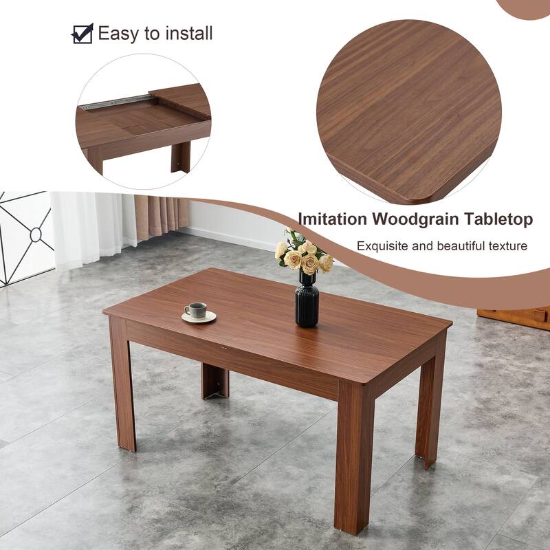 Modern Expandable Walnut Dining Table with Double Drop Leaves Space Saving Rectangular Kitchen Table for Small or Large Spaces