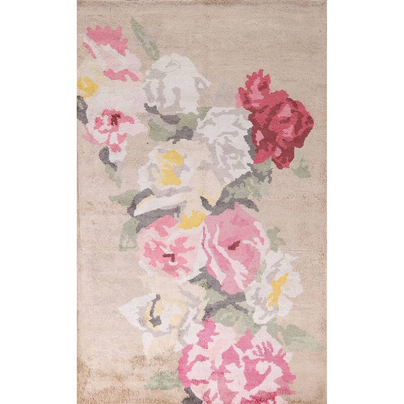 Handmade Abstract Indian Area Rug Oriental Wool & Silk Carpet - 5'4"x 8'3"