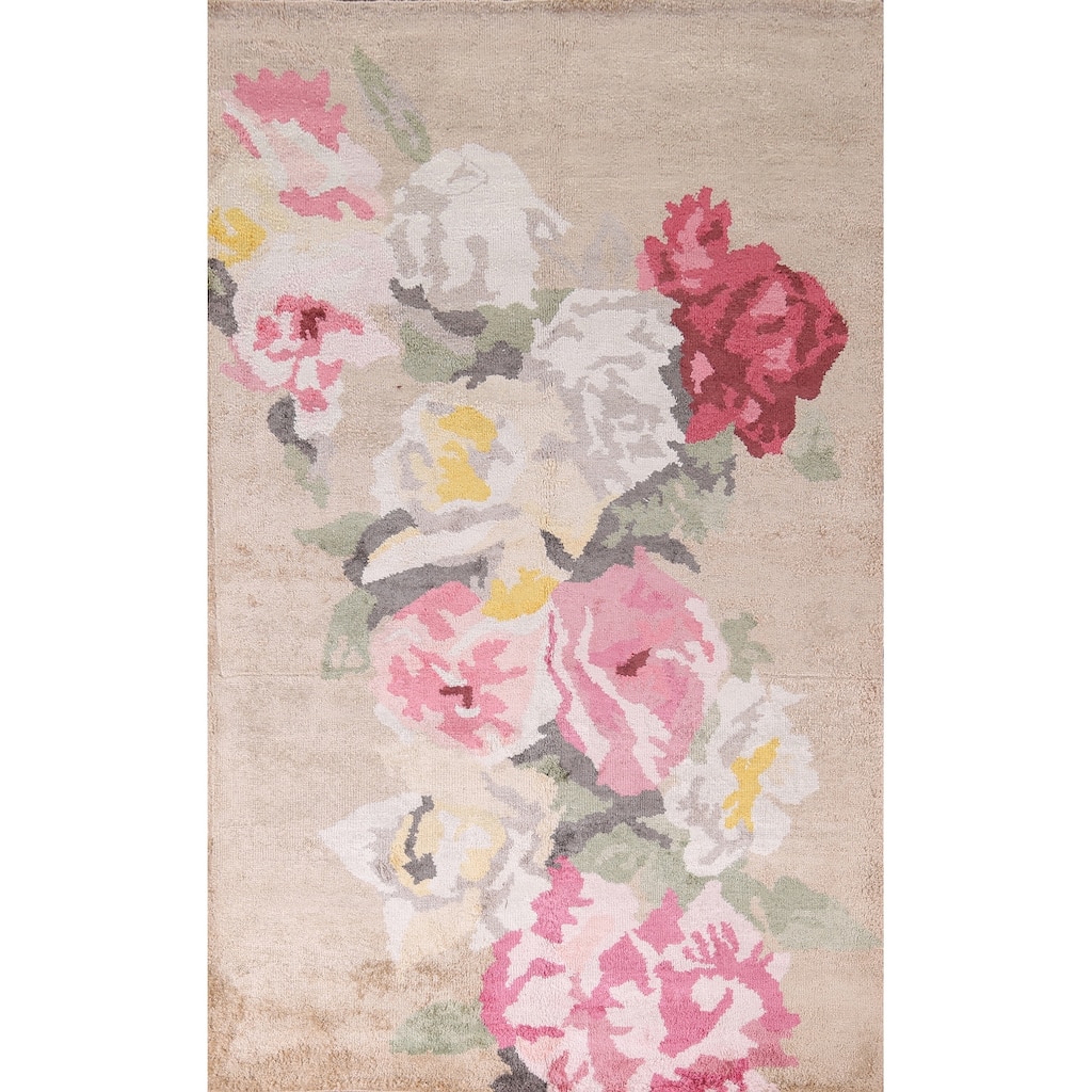 Handmade Abstract Indian Area Rug Oriental Wool & Silk Carpet - 5'4"x 8'3"