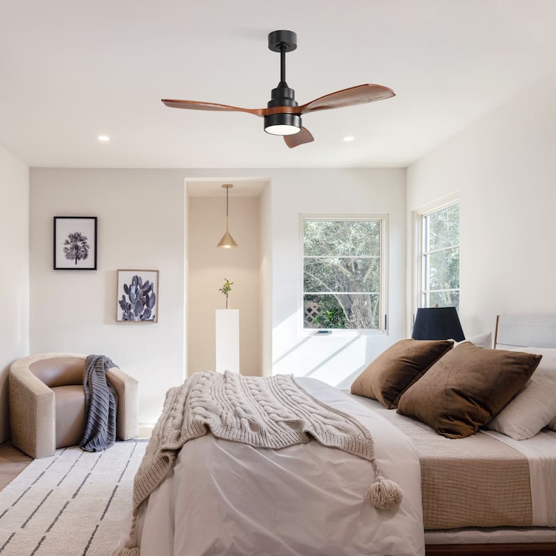 Sofucor 48 Inch Ceiling Fan with Light and Remote,Solid Wood Blades Low Profile,Smart Optional Work with Alexa/Google/App