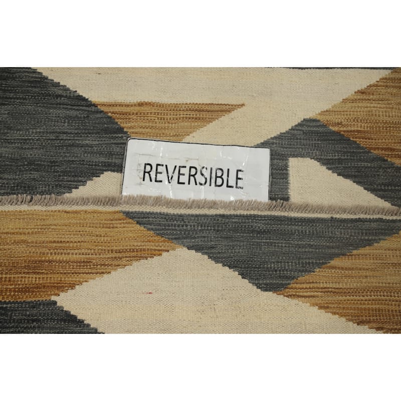 Hand Woven Oriental 100% Wool Carpet Southwestern Modern Beige & Ivories Kilim Runner Rug - 11' 6'' X 2' 8''