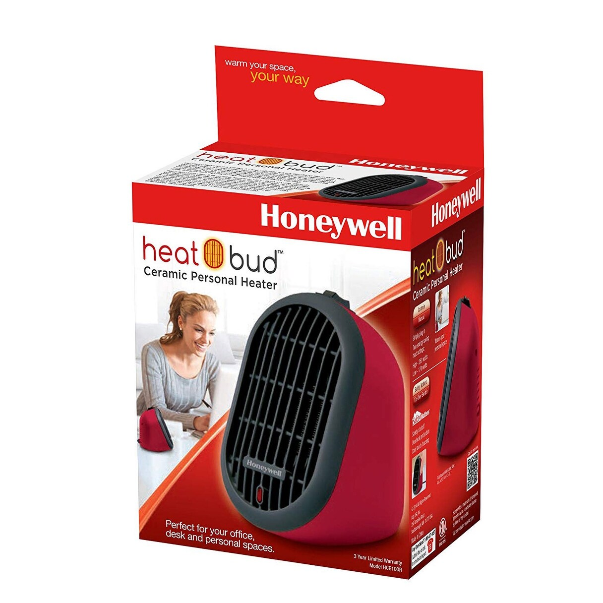 Honeywell Heat Bud Ceramic Personal Heater, Red,