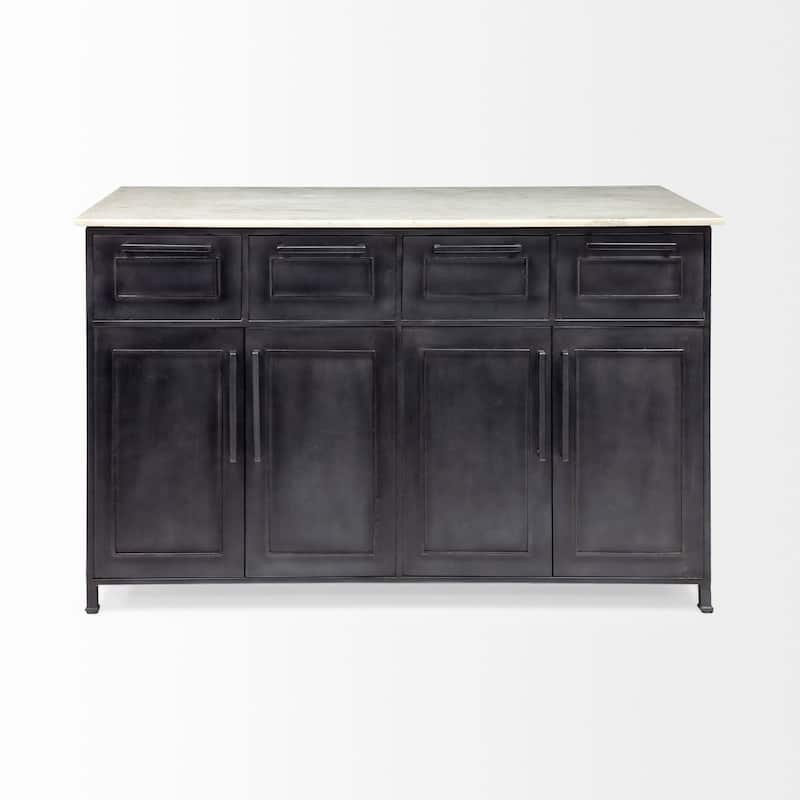 Fieri White Marble Top w/Black Solid Iron Frame Kitchen Island - 58"W x 32"D x 37"H