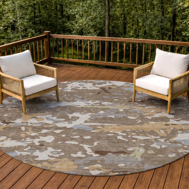 Machine Washable Indoor/ Outdoor Modern Calhan Chantille Rug - Mocha - 8' x 8'