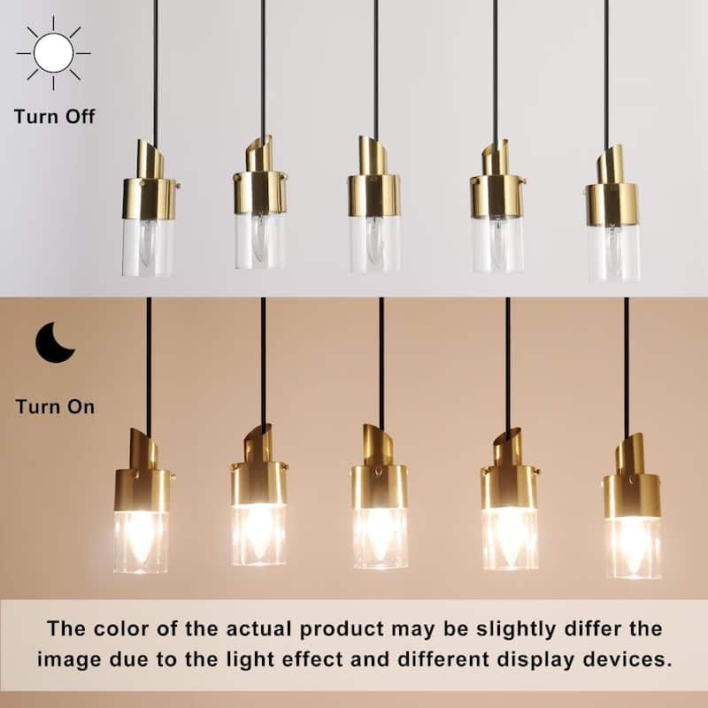 Hartwin Modern 3/5-Light Black Gold Chandelier Cylinder Glass Pendant Lights for Kitchen Island