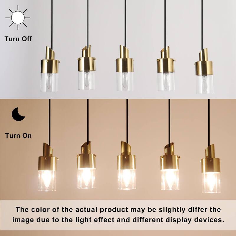 Hartwin Modern 3/5Light Black Gold Chandelier Cylinder Glass Pendant