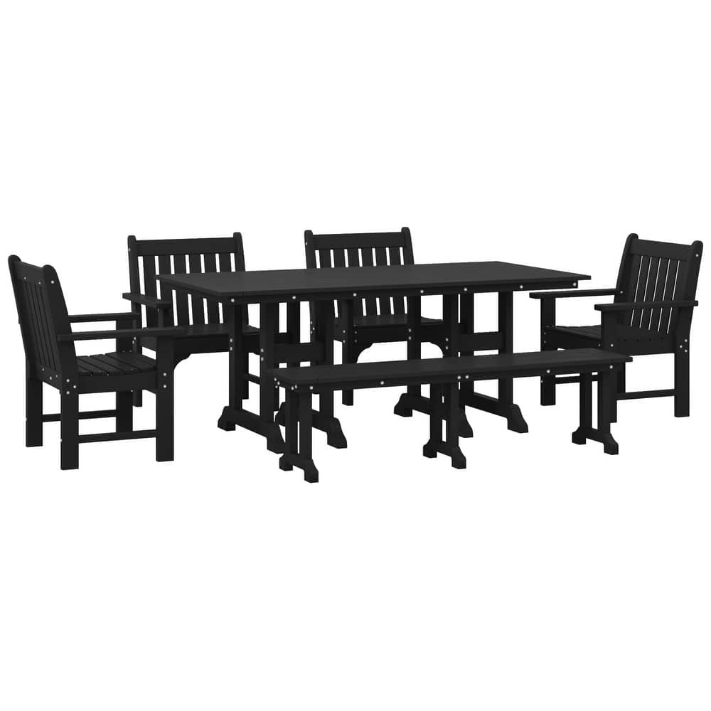 Laguna 6-Piece Outdoor Patio Rectangle Table Garden Arm Chair Dining Set With Bench