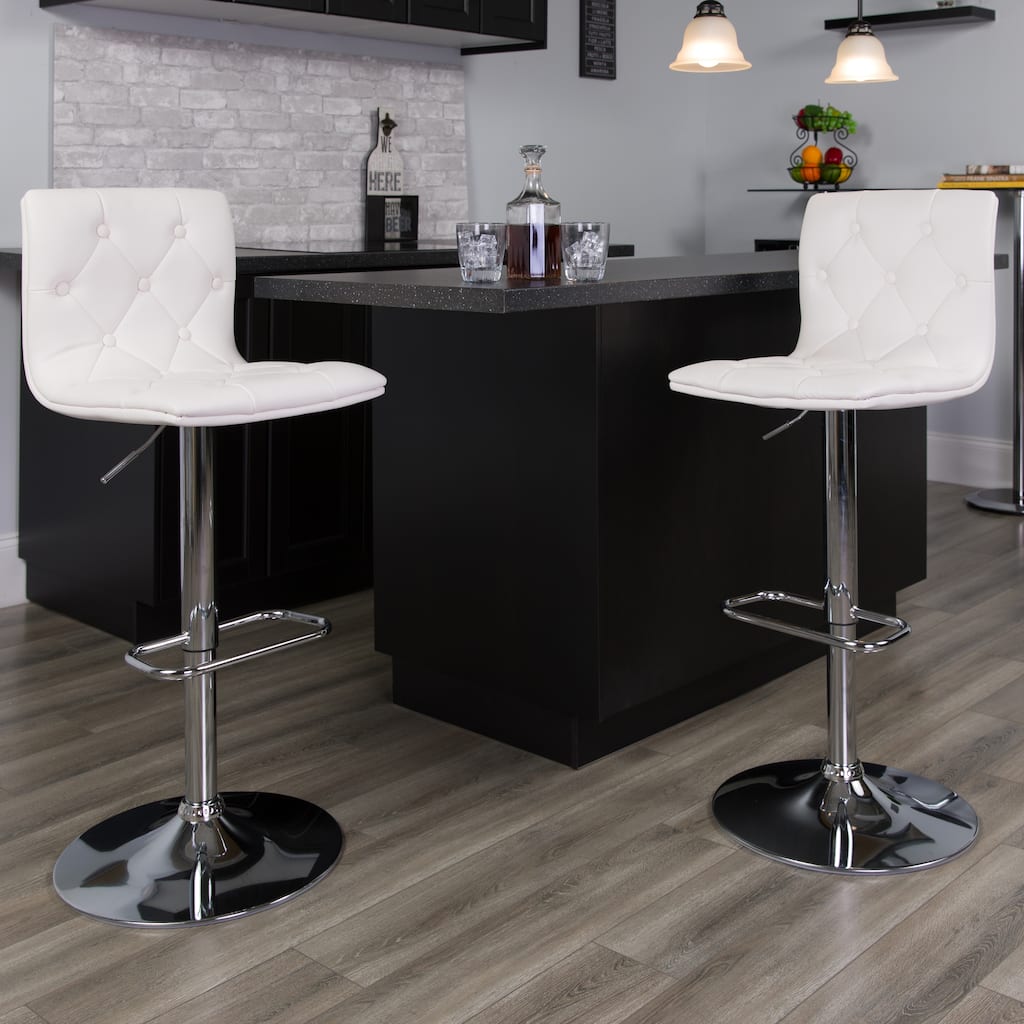 2 Pack Contemporary Button Tufted Adjustable Height Barstool with Chrome Base