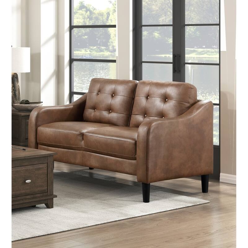 Gray Polished Microfiber Upholstered 1Pc Loveseat Button Tufted Contoured Arms Solid Wood Frame Casual Living Room Furniture
