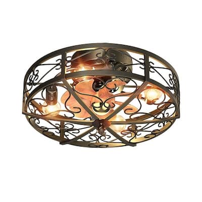 19.6 in. Indoor Black Wood Cage Ceiling Fan with Light and Remote