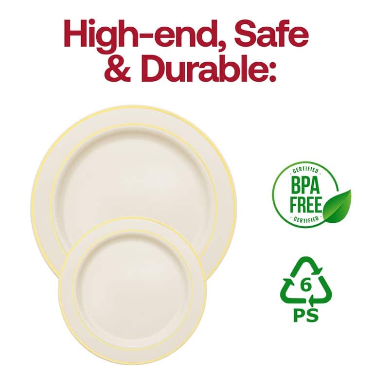 Shiny Round Edge Rim Disposable Plastic Plate Packs - Party Supplies