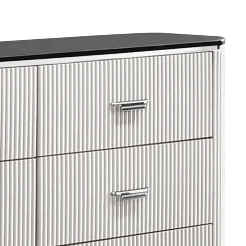 Alda 6 Drawer Wide Dresser, Light Gray Solid Wood with Cultured Stone Top