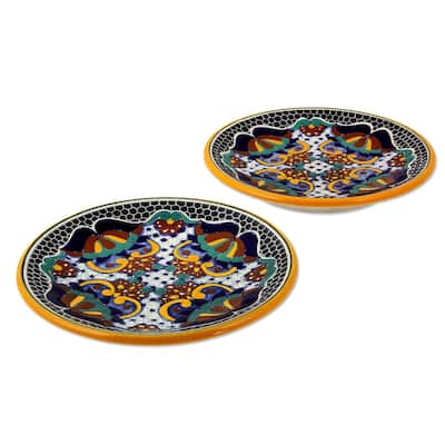 Novica Handmade Zacatlan Flowers Ceramic Salad Plates (Pair)