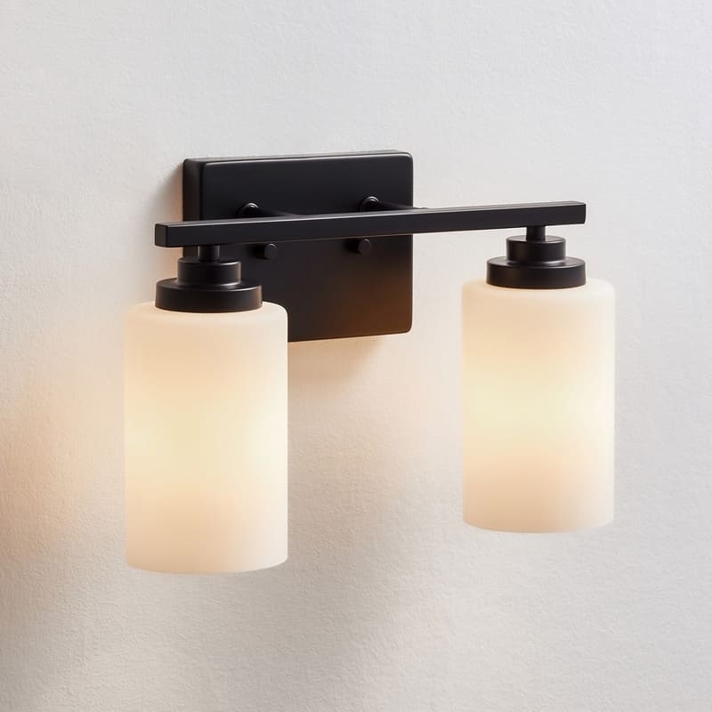 KAWOTI 2-Light Dimmable Bathroom Vanity Light with Frosted White Glass