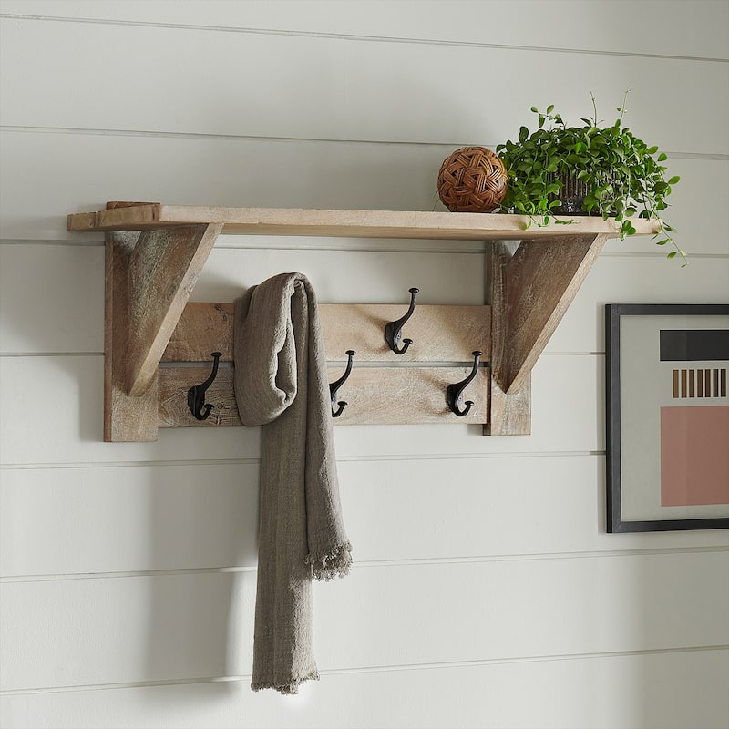 Castleton Mango Wood 40"W Coat Hook with Shelf