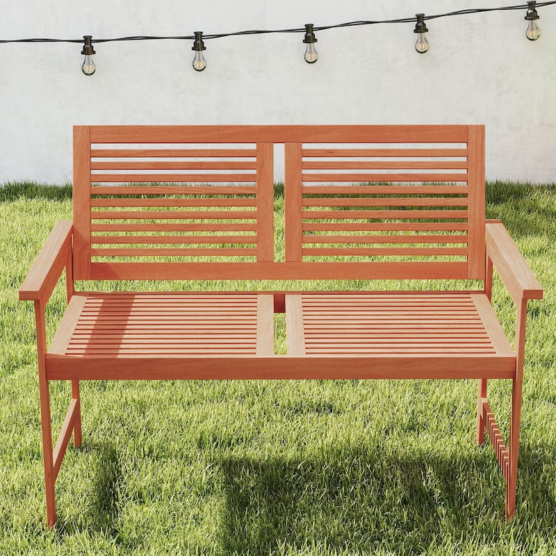 Costway 2-Person Patio Bench with Slatted Backrest and Seat Garden - See Details - Natural