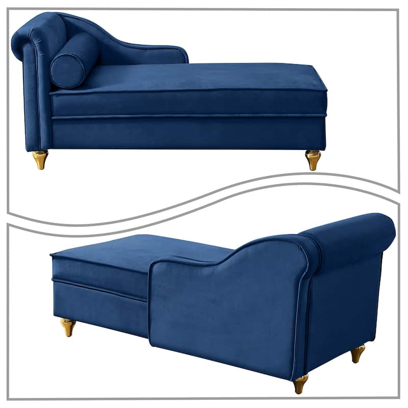 French Elegant Velvet Upholstered Storage Chaise Lounge Chair with a Pillow