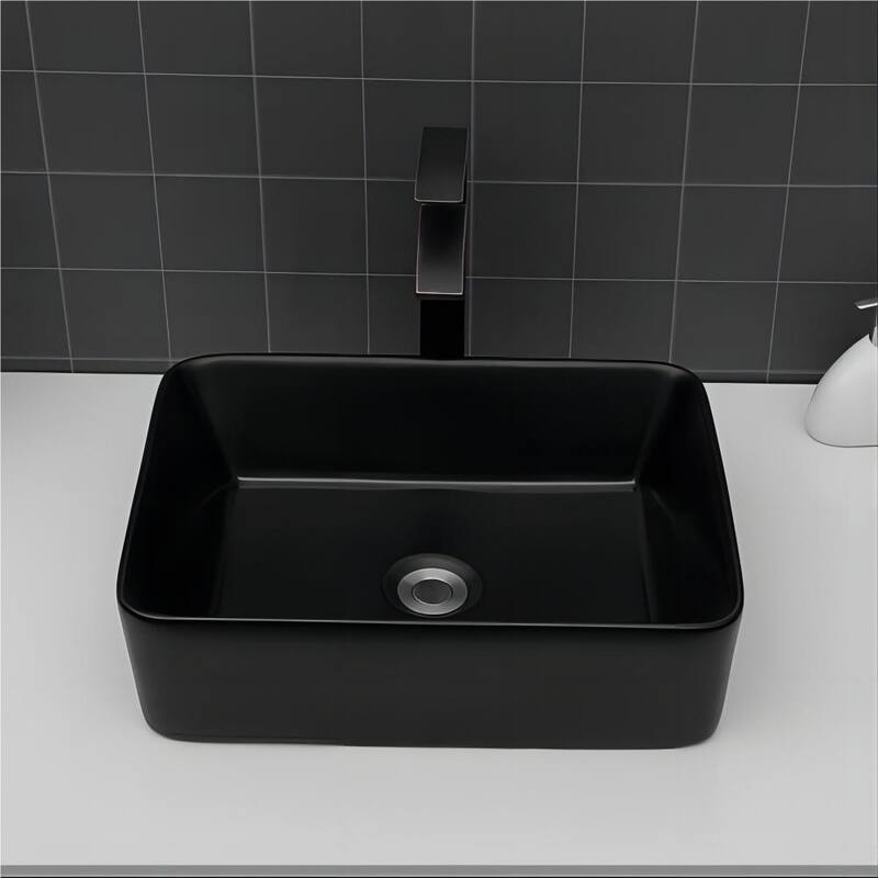 Dornberg 19"x15" Black Ceramic Rectangular Vessel Bathroom Sink