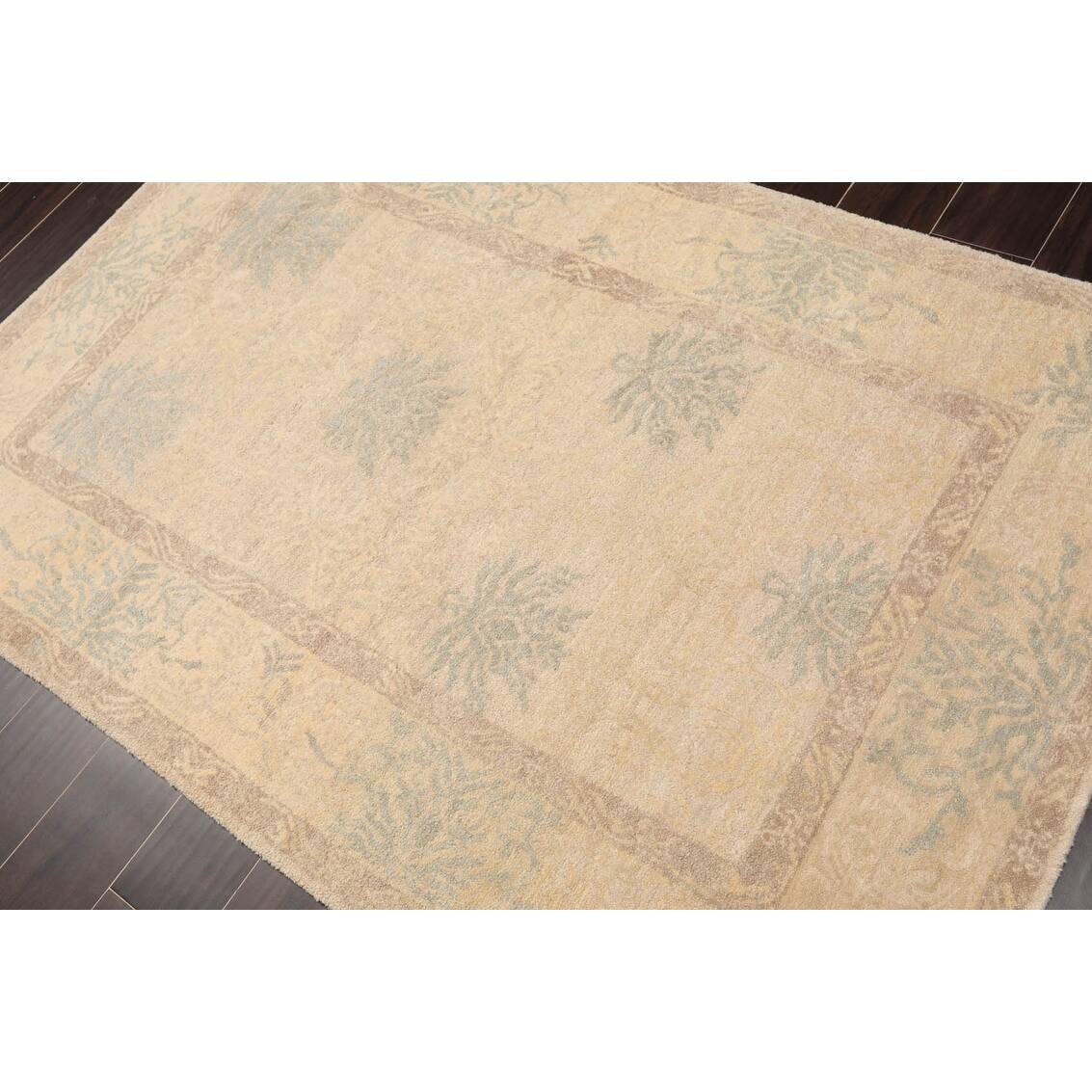 Hand Knotted Floral Beige,Taupe Tibetan Wool Transitional Oriental Area